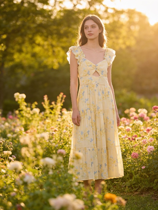 Trixxi Dresses & Skirts - Trixxi Yellow Maxi Dress with Light Blue Floral Accents